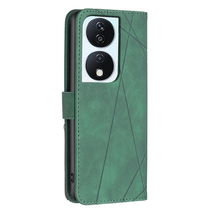 Honor X7b Wallet Case – Rhombus Texture PU Leather, Magnetic Buckle, Card Slots, Stand Function, Shockproof Protective Cover