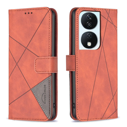 Honor X7b Wallet Case – Rhombus Texture PU Leather, Magnetic Buckle, Card Slots, Stand Function, Shockproof Protective Cover