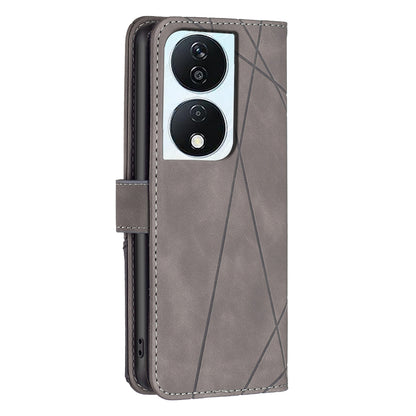 Honor X7b Wallet Case – Rhombus Texture PU Leather, Magnetic Buckle, Card Slots, Stand Function, Shockproof Protective Cover