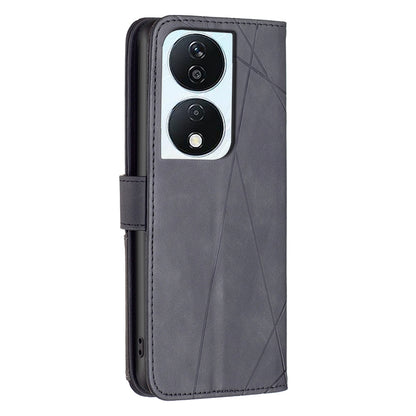 Honor X7b Wallet Case – Rhombus Texture PU Leather, Magnetic Buckle, Card Slots, Stand Function, Shockproof Protective Cover