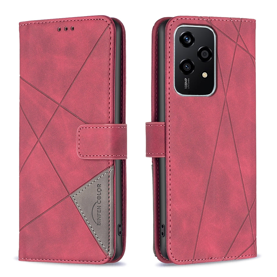Honor 200 Lite Global Wallet Case – Rhombus Texture PU Leather, Magnetic Buckle, Card Slots, Stand Function, Shockproof Protective Cover