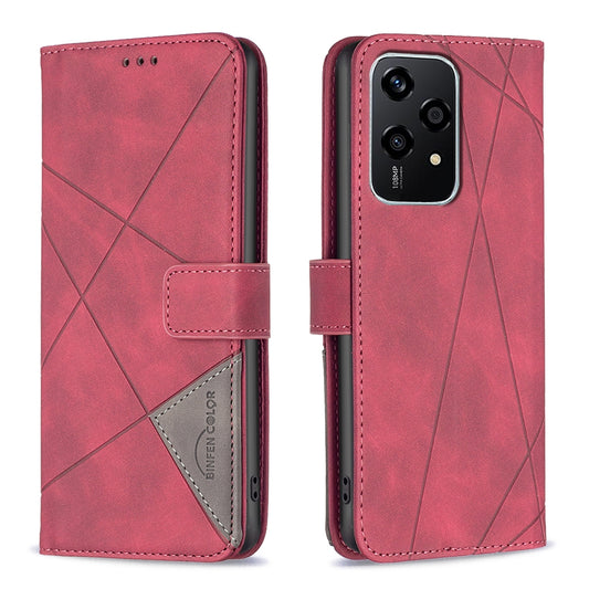 Honor 200 Lite Global Wallet Case – Rhombus Texture PU Leather, Magnetic Buckle, Card Slots, Stand Function, Shockproof Protective Cover