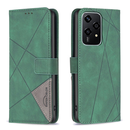 Honor 200 Lite Global Wallet Case – Rhombus Texture PU Leather, Magnetic Buckle, Card Slots, Stand Function, Shockproof Protective Cover
