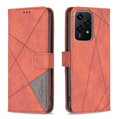 Honor 200 Lite Global Wallet Case – Rhombus Texture PU Leather, Magnetic Buckle, Card Slots, Stand Function, Shockproof Protective Cover