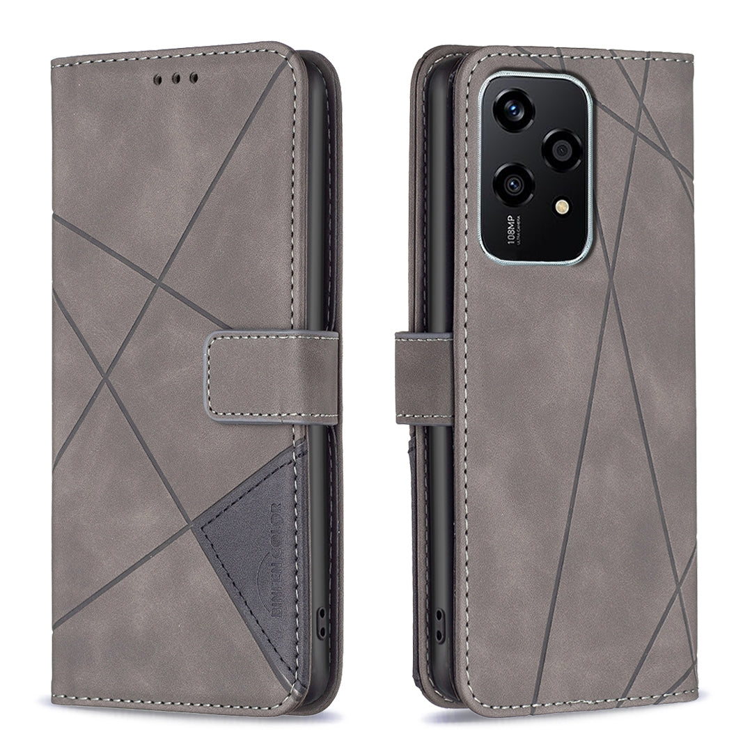 Honor 200 Lite Global Wallet Case – Rhombus Texture PU Leather, Magnetic Buckle, Card Slots, Stand Function, Shockproof Protective Cover