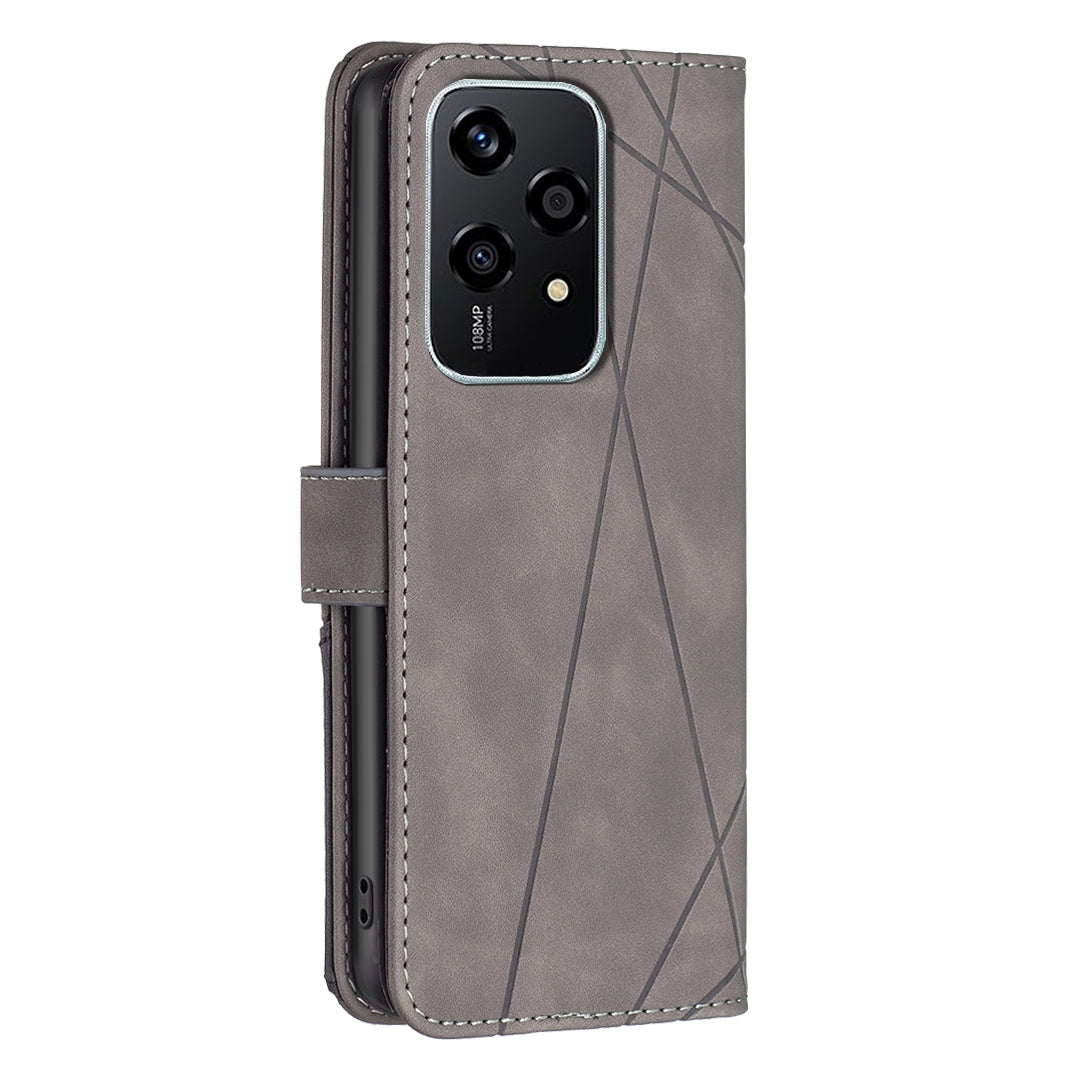 Honor 200 Lite Global Wallet Case – Rhombus Texture PU Leather, Magnetic Buckle, Card Slots, Stand Function, Shockproof Protective Cover