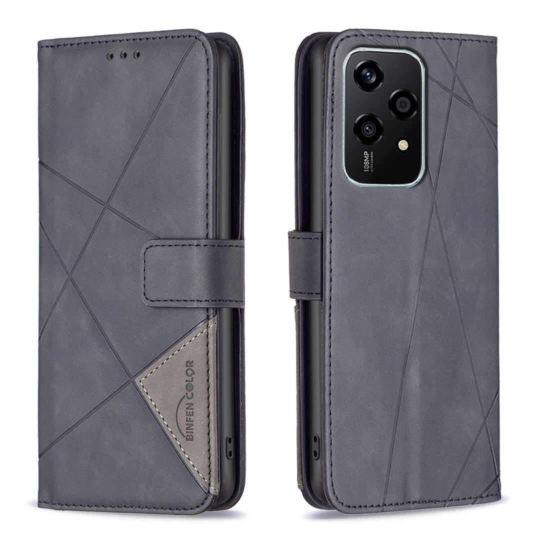 Honor 200 Lite Global Wallet Case – Rhombus Texture PU Leather, Magnetic Buckle, Card Slots, Stand Function, Shockproof Protective Cover