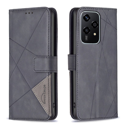 Honor 200 Lite Global Wallet Case – Rhombus Texture PU Leather, Magnetic Buckle, Card Slots, Stand Function, Shockproof Protective Cover