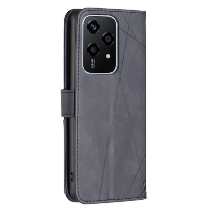 Honor 200 Lite Global Wallet Case – Rhombus Texture PU Leather, Magnetic Buckle, Card Slots, Stand Function, Shockproof Protective Cover