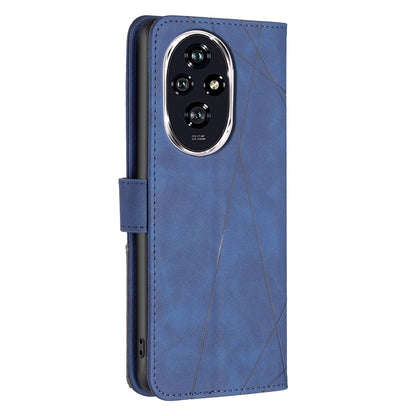 Honor 200 Wallet Case – Rhombus Texture PU Leather, Magnetic Buckle, Card Slots, Stand Function, Shockproof Protective Cover