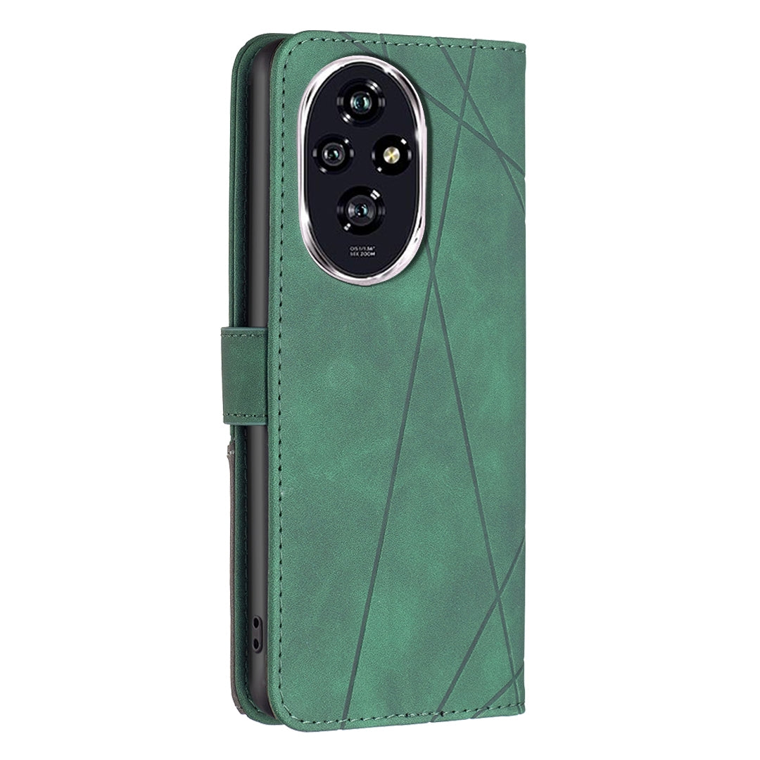 Honor 200 Wallet Case – Rhombus Texture PU Leather, Magnetic Buckle, Card Slots, Stand Function, Shockproof Protective Cover