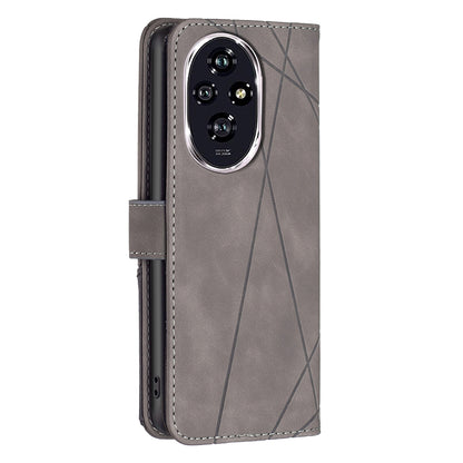 Honor 200 Wallet Case – Rhombus Texture PU Leather, Magnetic Buckle, Card Slots, Stand Function, Shockproof Protective Cover