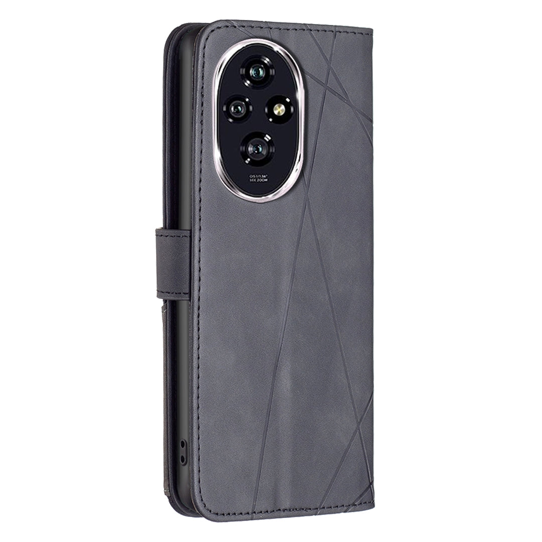 Honor 200 Wallet Case – Rhombus Texture PU Leather, Magnetic Buckle, Card Slots, Stand Function, Shockproof Protective Cover