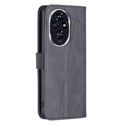 Honor 200 Wallet Case – Rhombus Texture PU Leather, Magnetic Buckle, Card Slots, Stand Function, Shockproof Protective Cover