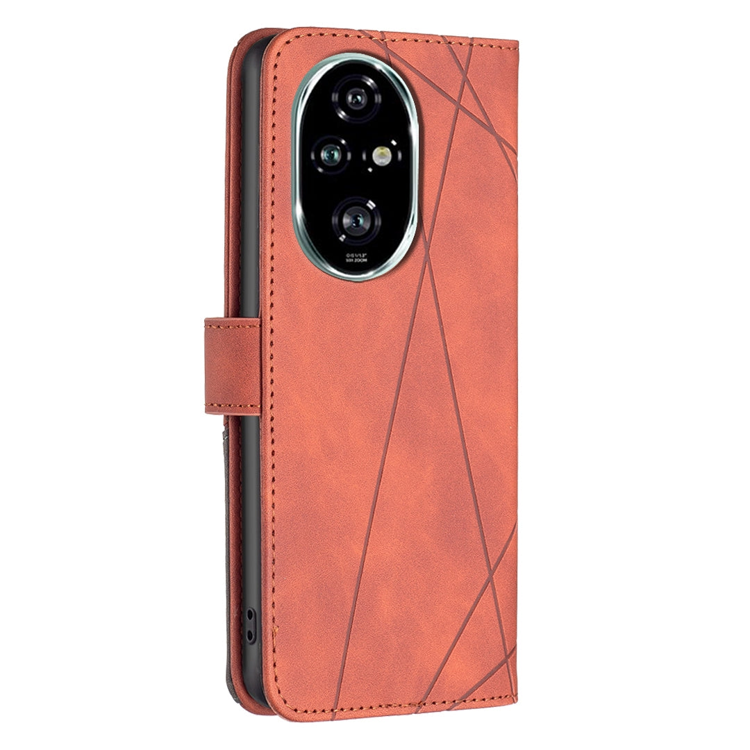 Honor 200 Pro Wallet Case – Rhombus Texture PU Leather, Magnetic Buckle, Card Slots, Stand Function, Shockproof Protective Cover