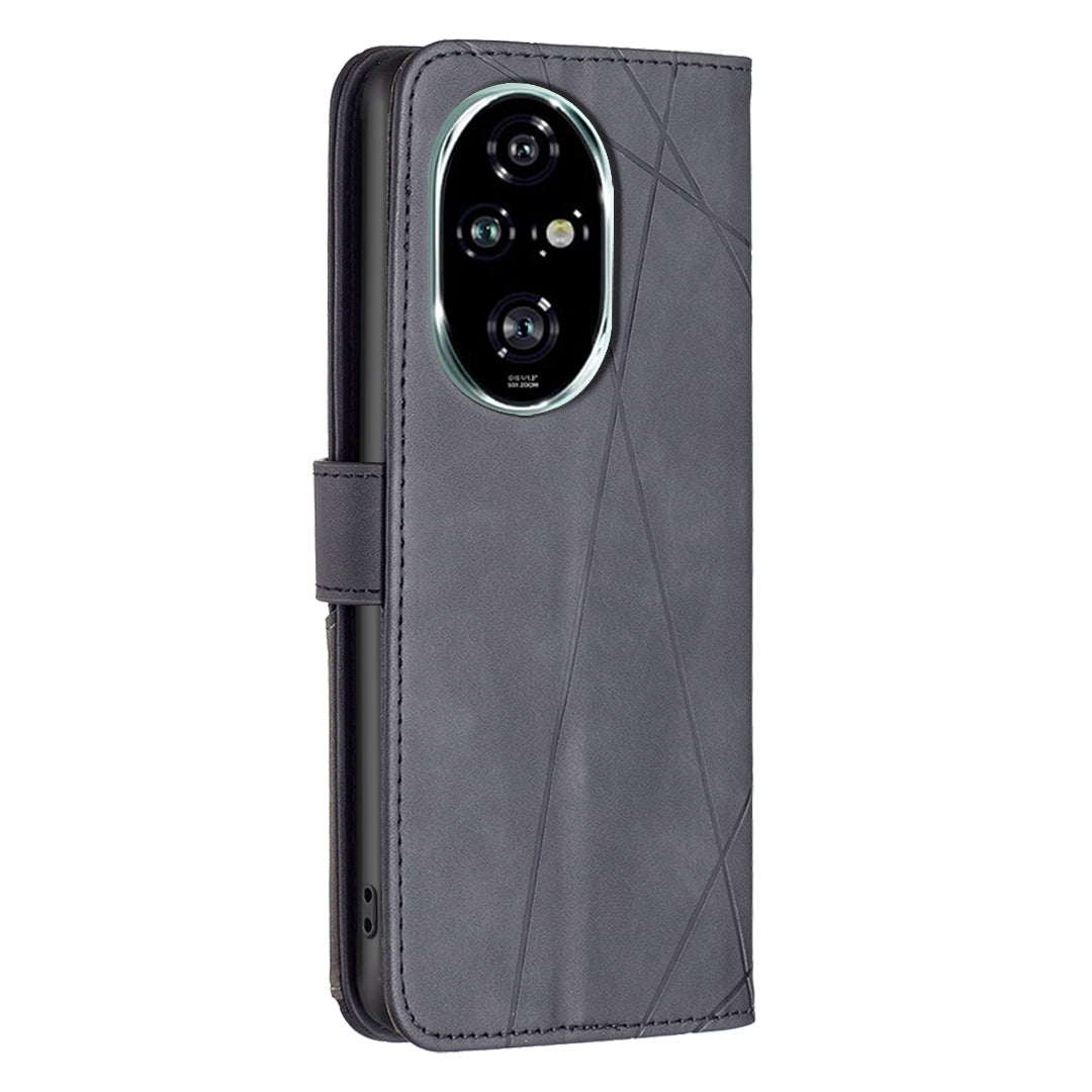 Honor 200 Pro Wallet Case – Rhombus Texture PU Leather, Magnetic Buckle, Card Slots, Stand Function, Shockproof Protective Cover