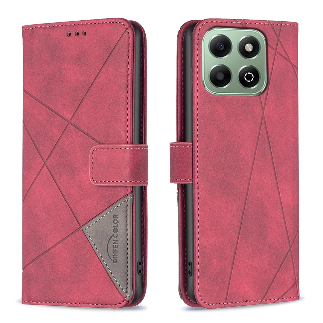 Honor X6b Wallet Case – Rhombus Texture PU Leather, Magnetic Buckle, Card Slots, Stand Function, Shockproof Protective Cover