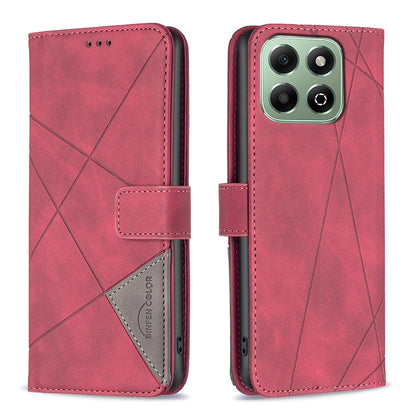 Honor X6b Wallet Case – Rhombus Texture PU Leather, Magnetic Buckle, Card Slots, Stand Function, Shockproof Protective Cover