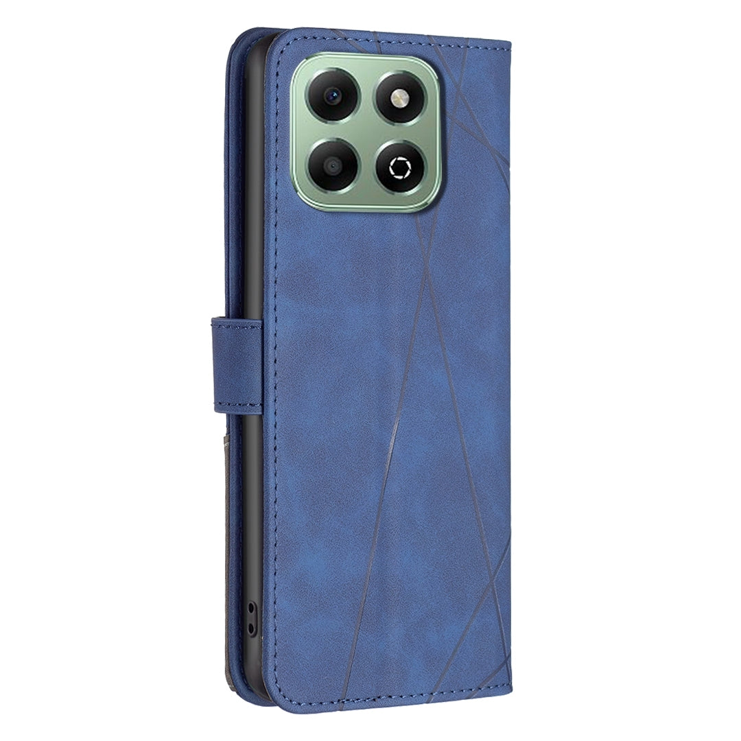 Honor X6b Wallet Case – Rhombus Texture PU Leather, Magnetic Buckle, Card Slots, Stand Function, Shockproof Protective Cover
