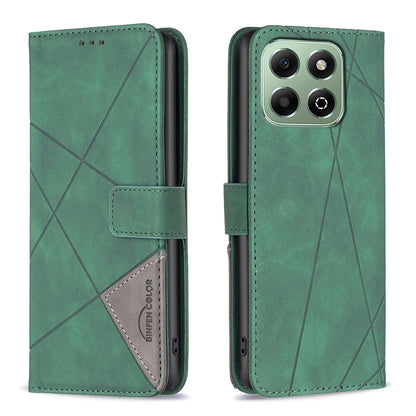 Honor X6b Wallet Case – Rhombus Texture PU Leather, Magnetic Buckle, Card Slots, Stand Function, Shockproof Protective Cover