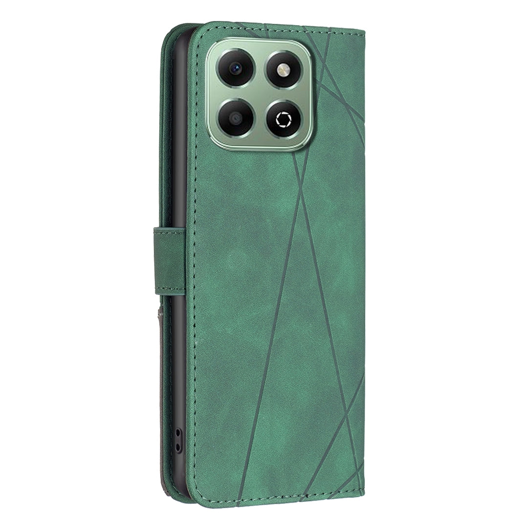 Honor X6b Wallet Case – Rhombus Texture PU Leather, Magnetic Buckle, Card Slots, Stand Function, Shockproof Protective Cover