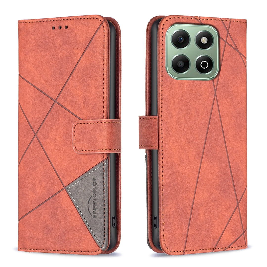 Honor X6b Wallet Case – Rhombus Texture PU Leather, Magnetic Buckle, Card Slots, Stand Function, Shockproof Protective Cover