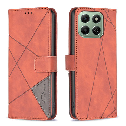 Honor X6b Wallet Case – Rhombus Texture PU Leather, Magnetic Buckle, Card Slots, Stand Function, Shockproof Protective Cover