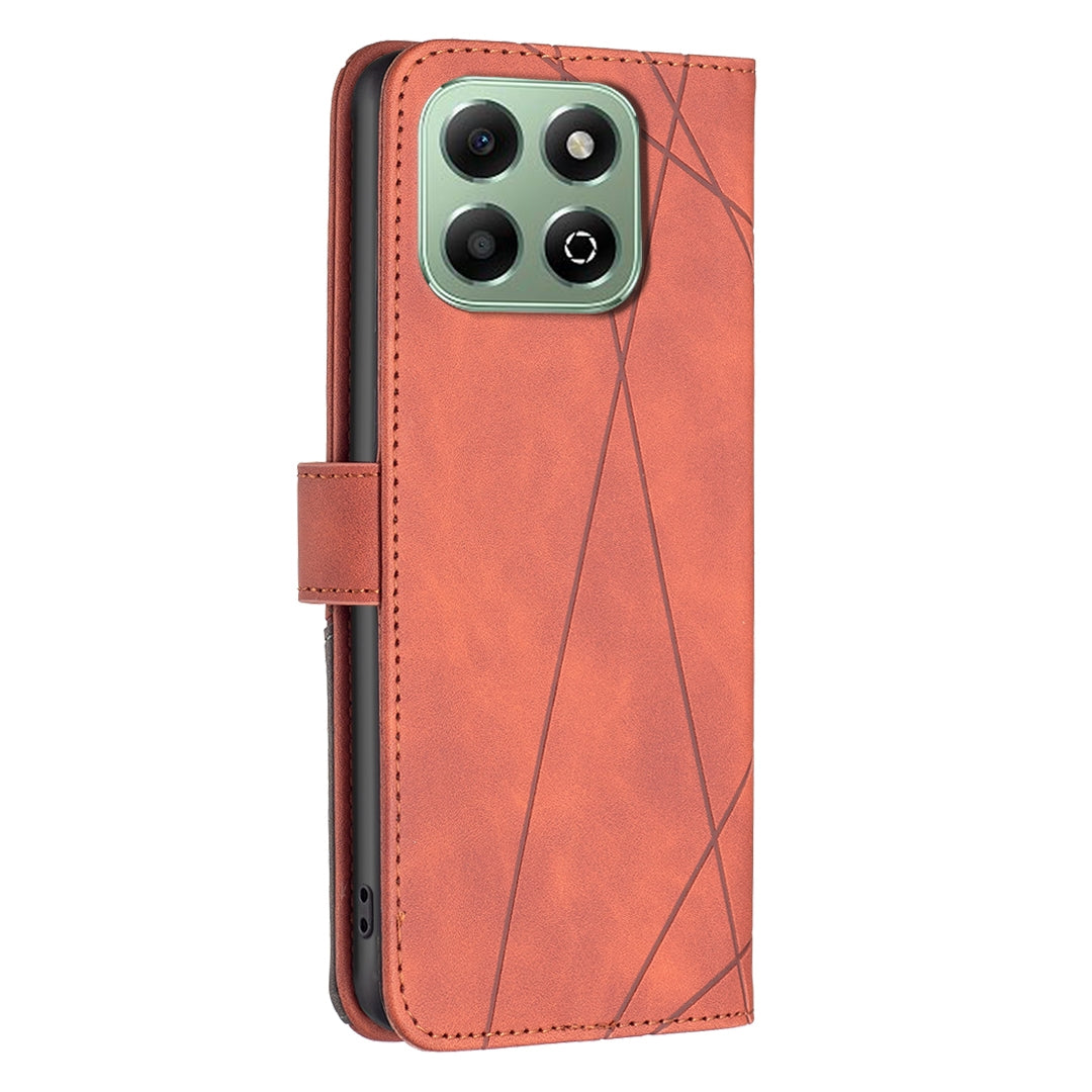 Honor X6b Wallet Case – Rhombus Texture PU Leather, Magnetic Buckle, Card Slots, Stand Function, Shockproof Protective Cover
