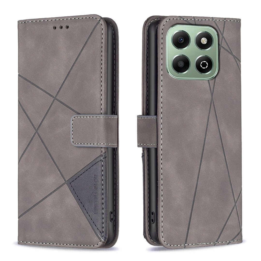Honor X6b Wallet Case – Rhombus Texture PU Leather, Magnetic Buckle, Card Slots, Stand Function, Shockproof Protective Cover