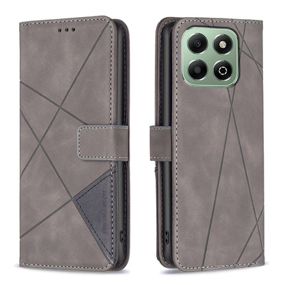 Honor X6b Wallet Case – Rhombus Texture PU Leather, Magnetic Buckle, Card Slots, Stand Function, Shockproof Protective Cover