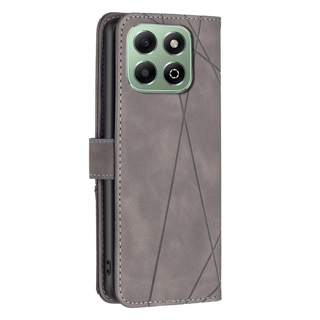 Honor X6b Wallet Case – Rhombus Texture PU Leather, Magnetic Buckle, Card Slots, Stand Function, Shockproof Protective Cover
