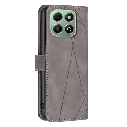 Honor X6b Wallet Case – Rhombus Texture PU Leather, Magnetic Buckle, Card Slots, Stand Function, Shockproof Protective Cover