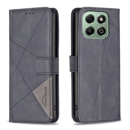 Honor X6b Wallet Case – Rhombus Texture PU Leather, Magnetic Buckle, Card Slots, Stand Function, Shockproof Protective Cover
