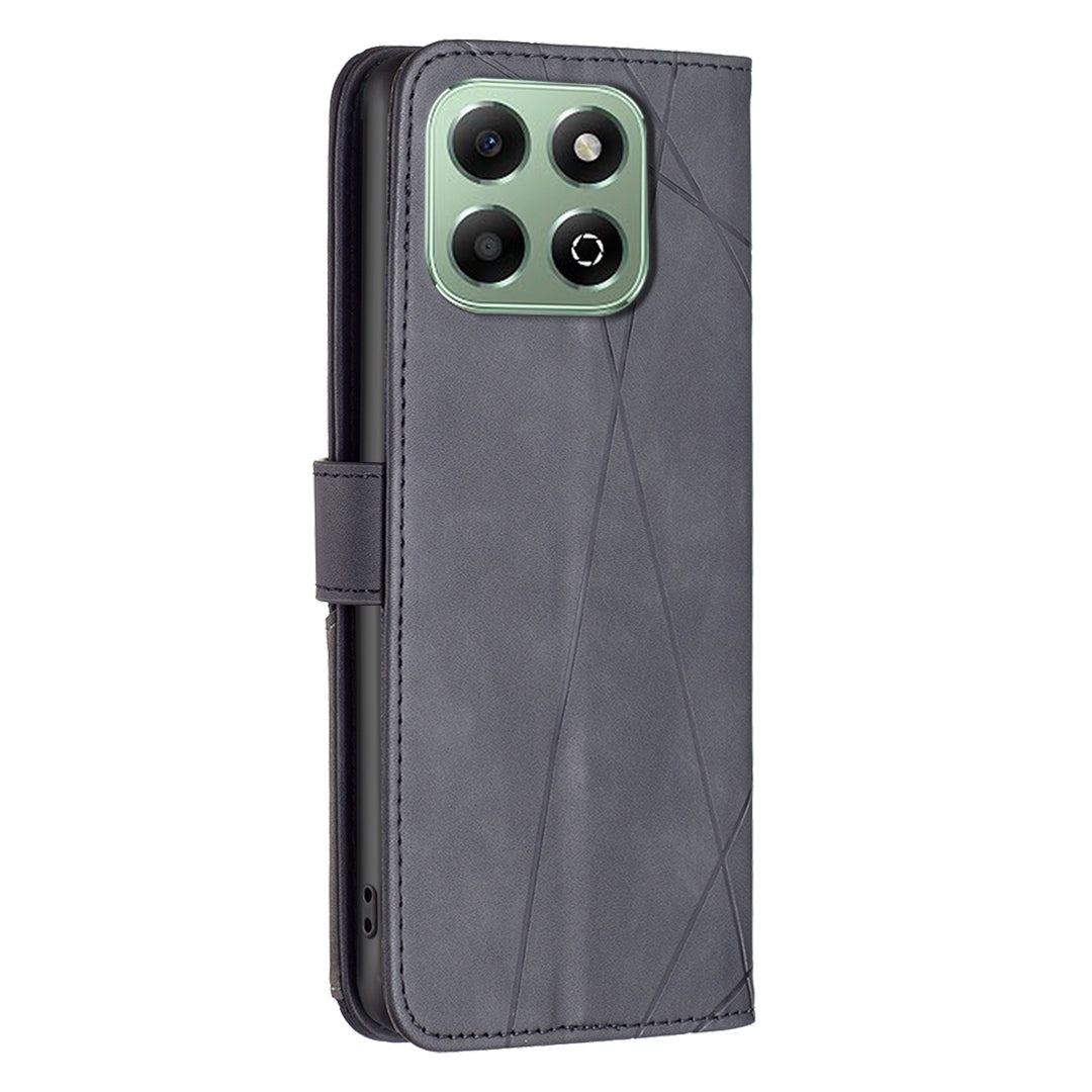 Honor X6b Wallet Case – Rhombus Texture PU Leather, Magnetic Buckle, Card Slots, Stand Function, Shockproof Protective Cover
