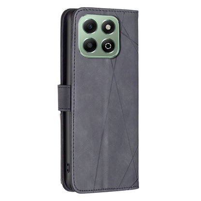 Honor X6b Wallet Case – Rhombus Texture PU Leather, Magnetic Buckle, Card Slots, Stand Function, Shockproof Protective Cover