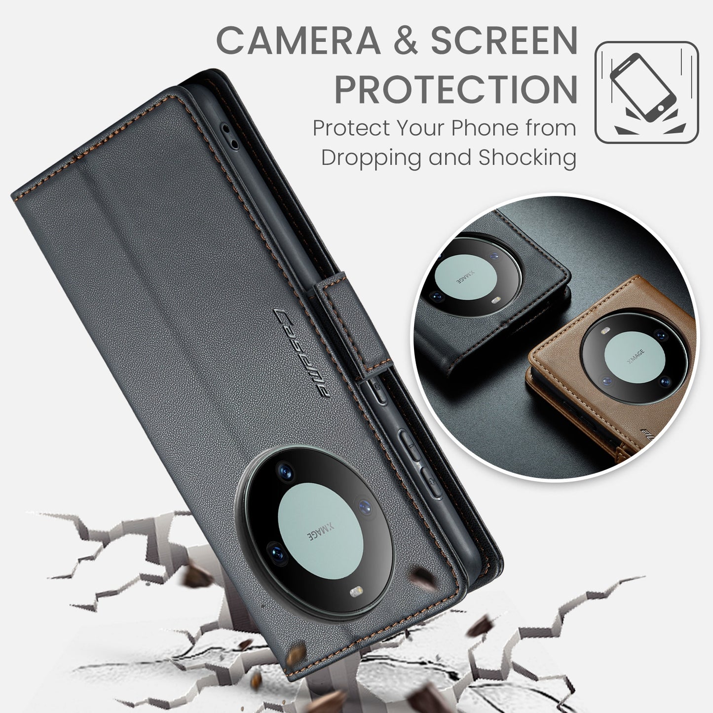 Huawei Mate 60 RFID Leather Wallet Case - RFID Blocking, Stand Function, Card Slots