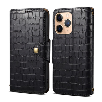 iPhone 11 Pro Max Denior Leather Case - Crocodile Texture with Oil Edge, Wallet & Kickstand Features