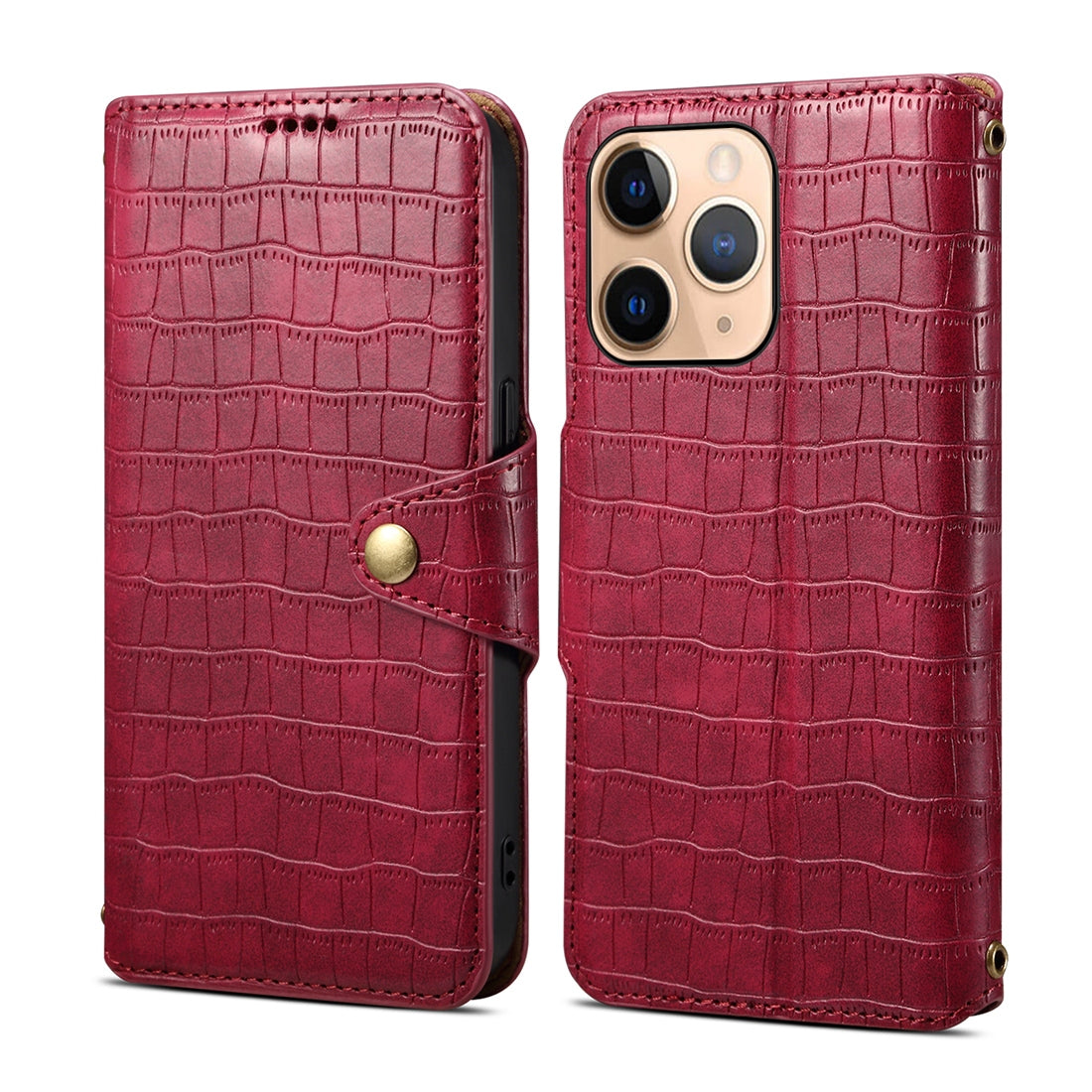 iPhone 11 Pro Denior Leather Case - Crocodile Texture with Oil Edge, Wallet & Kickstand Features