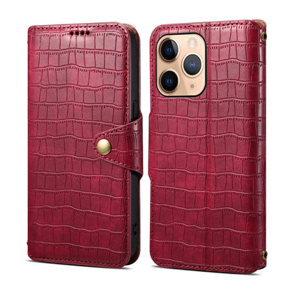 iPhone 11 Pro Denior Leather Case - Crocodile Texture with Oil Edge, Wallet & Kickstand Features
