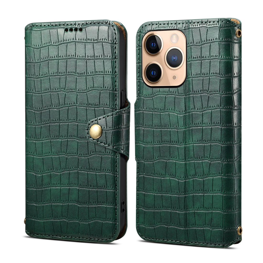 iPhone 11 Pro Denior Leather Case - Crocodile Texture with Oil Edge, Wallet & Kickstand Features