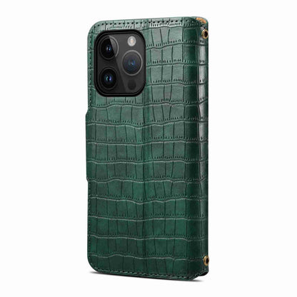 iPhone 11 Pro Denior Leather Case - Crocodile Texture with Oil Edge, Wallet & Kickstand Features