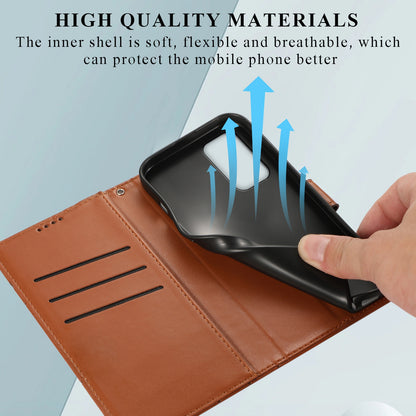 OnePlus 9 PU Genuine Leather Texture Embossed Line Phone Case with Card Wallet, Kickstand & Wrist Strap
