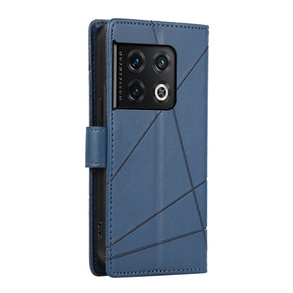 OnePlus 10 Pro PU Genuine Leather Texture Embossed Line Phone Case with Card Wallet, Kickstand & Wrist Strap