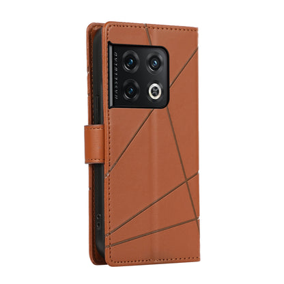 OnePlus 10 Pro PU Genuine Leather Texture Embossed Line Phone Case with Card Wallet, Kickstand & Wrist Strap