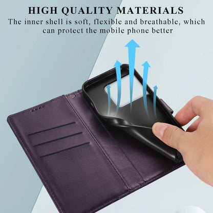 OnePlus 10 Pro PU Genuine Leather Texture Embossed Line Phone Case with Card Wallet, Kickstand & Wrist Strap