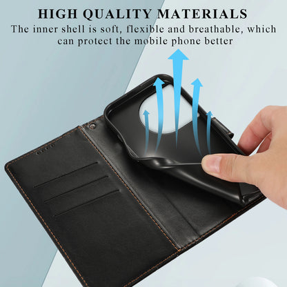 OnePlus 11 PU Genuine Leather Texture Embossed Line Phone Case with Card Wallet, Kickstand & Wrist Strap
