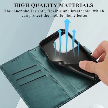 OnePlus 11 PU Genuine Leather Texture Embossed Line Phone Case with Card Wallet, Kickstand & Wrist Strap