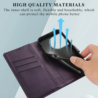 OnePlus 11 PU Genuine Leather Texture Embossed Line Phone Case with Card Wallet, Kickstand & Wrist Strap