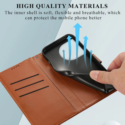 OnePlus Ace 2 PU Genuine Leather Texture Embossed Line Phone Case with Card Wallet, Kickstand & Wrist Strap