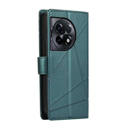 OnePlus Ace 2 PU Genuine Leather Texture Embossed Line Phone Case with Card Wallet, Kickstand & Wrist Strap